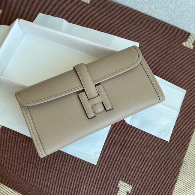 Hermes Original jige swift Leather Clutch 37088 light gray