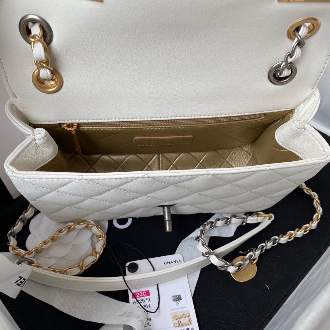 Chanel Original Leather Pearl Hairpin Badge Bag AS2979 White