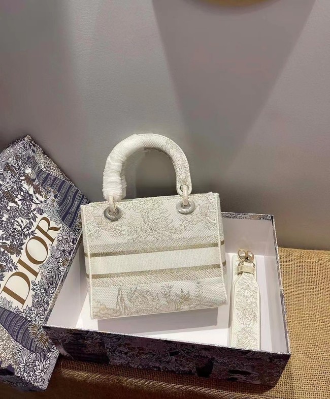 Dior MEDIUM LADY D-LITE BAG Embroidered M0565OJA cream