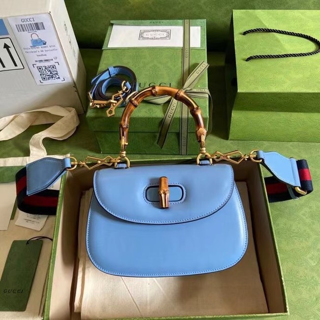 Gucci Small top handle bag with Bamboo 675797 blue