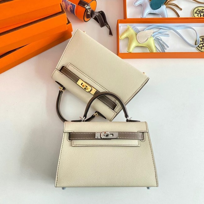 Hermes Kelly 19cm Shoulder Bags Epsom Leather KL19 Gold hardware Cream&gray