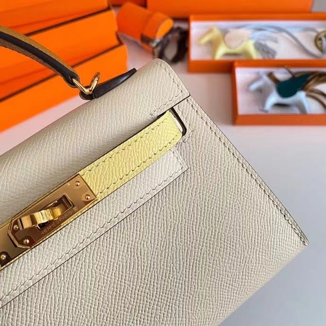 Hermes Kelly 19cm Shoulder Bags Epsom Leather KL19 Gold hardware Cream&yellow