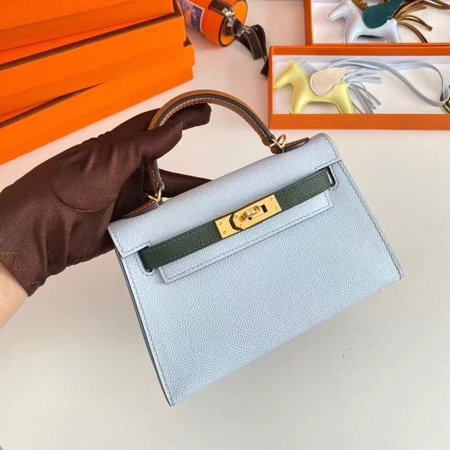 Hermes Kelly 19cm Shoulder Bags Epsom Leather KL19 Gold hardware light blue&green