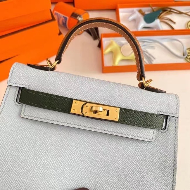 Hermes Kelly 19cm Shoulder Bags Epsom Leather KL19 Silver hardware light blue&green