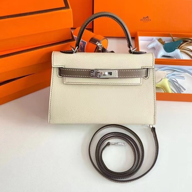 Hermes Kelly 19cm Shoulder Bags Epsom Leather KL19 Silver hardware Cream&gray