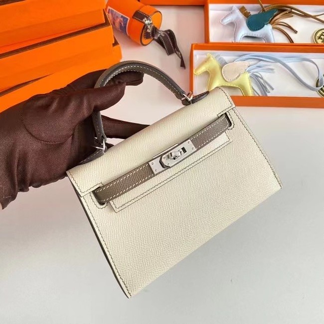 Hermes Kelly 19cm Shoulder Bags Epsom Leather KL19 Silver hardware Cream&gray