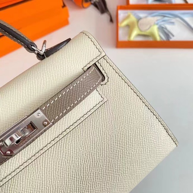 Hermes Kelly 19cm Shoulder Bags Epsom Leather KL19 Silver hardware Cream&gray