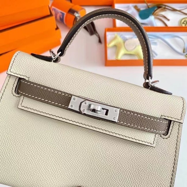 Hermes Kelly 19cm Shoulder Bags Epsom Leather KL19 Silver hardware Cream&gray