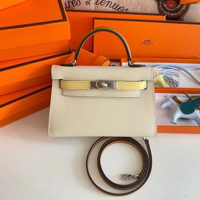 Hermes Kelly 19cm Shoulder Bags Epsom Leather KL19 Silver hardware Cream&yellow