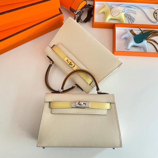 Hermes Kelly 19cm Shoulder Bags Epsom Leather KL19 Silver hardware Cream&yellow