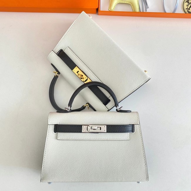 Hermes Kelly 19cm Shoulder Bags Epsom Leather KL19  Silver hardware white&black