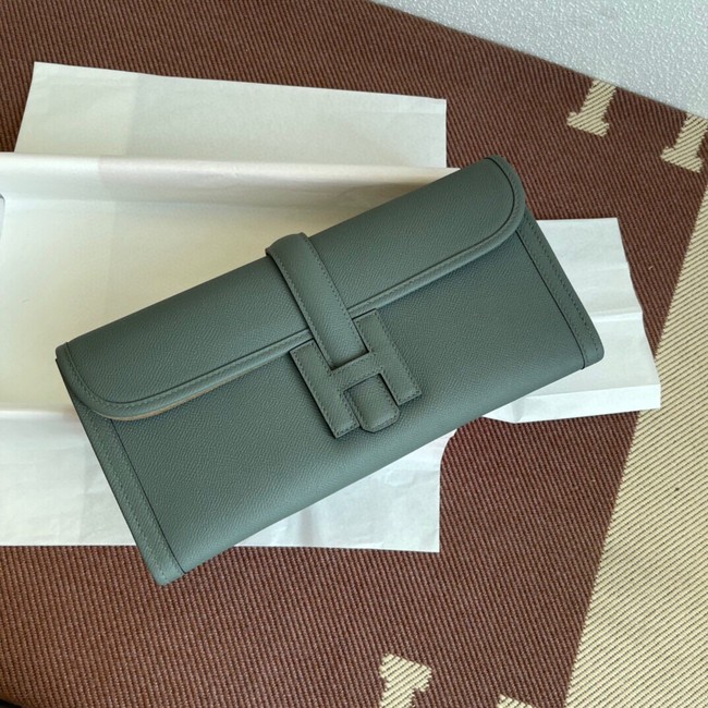 Hermes Original Espom Leather Clutch 37088 Almond green