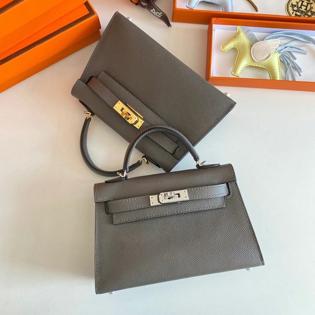 Hermes Kelly 19cm Shoulder Bags Epsom Leather KL19 Gold hardware gray