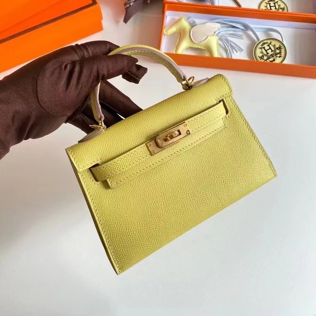 Hermes Kelly 19cm Shoulder Bags Epsom Leather KL19 Gold hardware lemon