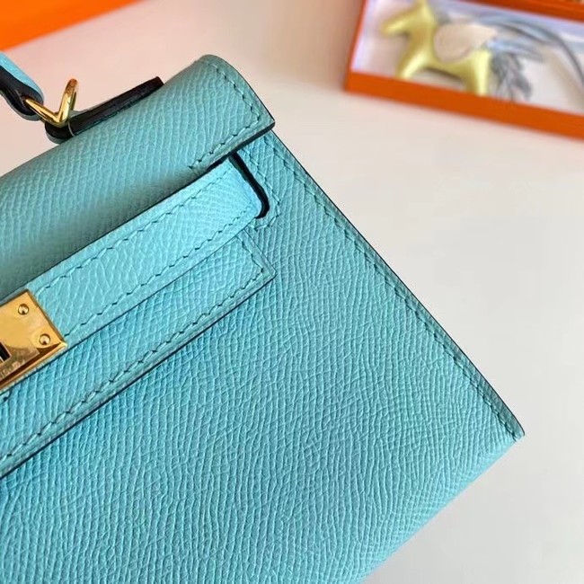 Hermes Kelly 19cm Shoulder Bags Epsom Leather KL19 Gold hardware sky blue