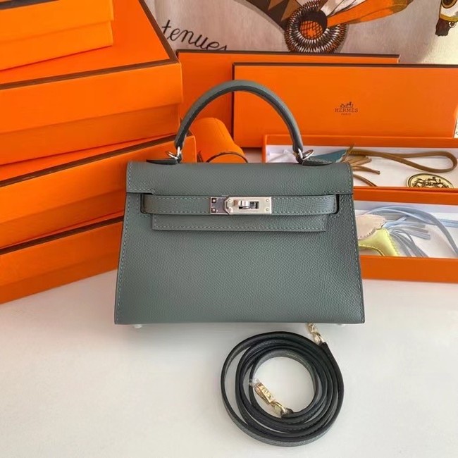 Hermes Kelly 19cm Shoulder Bags Epsom Leather KL19 Silver hardware Almond green