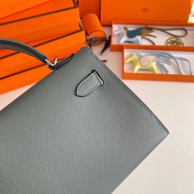 Hermes Kelly 19cm Shoulder Bags Epsom Leather KL19 Silver hardware Almond green