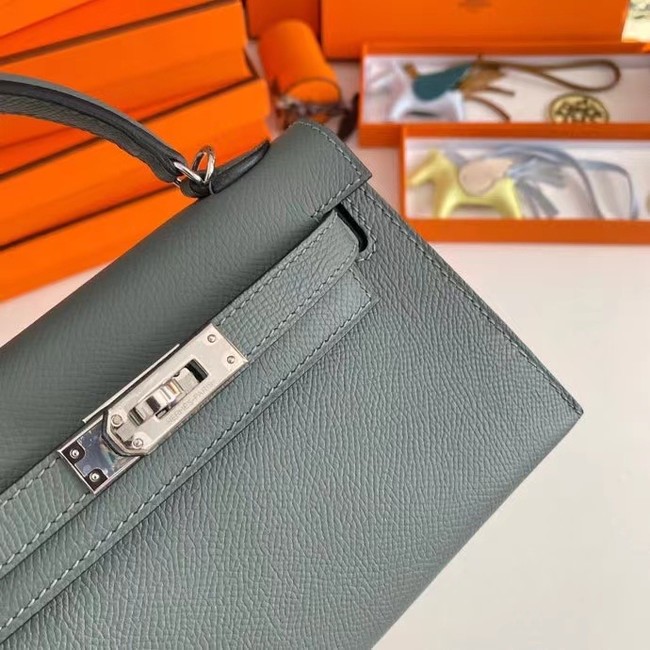 Hermes Kelly 19cm Shoulder Bags Epsom Leather KL19 Silver hardware Almond green