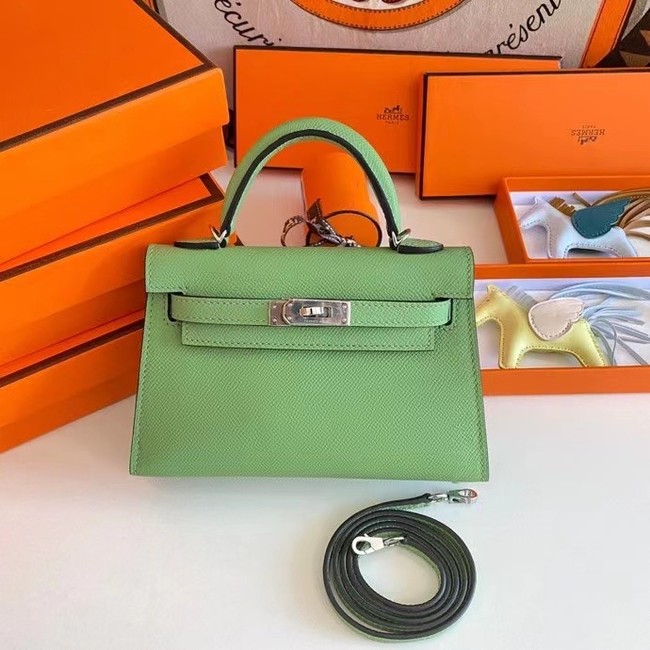 Hermes Kelly 19cm Shoulder Bags Epsom Leather KL19 Silver hardware Avocado Green