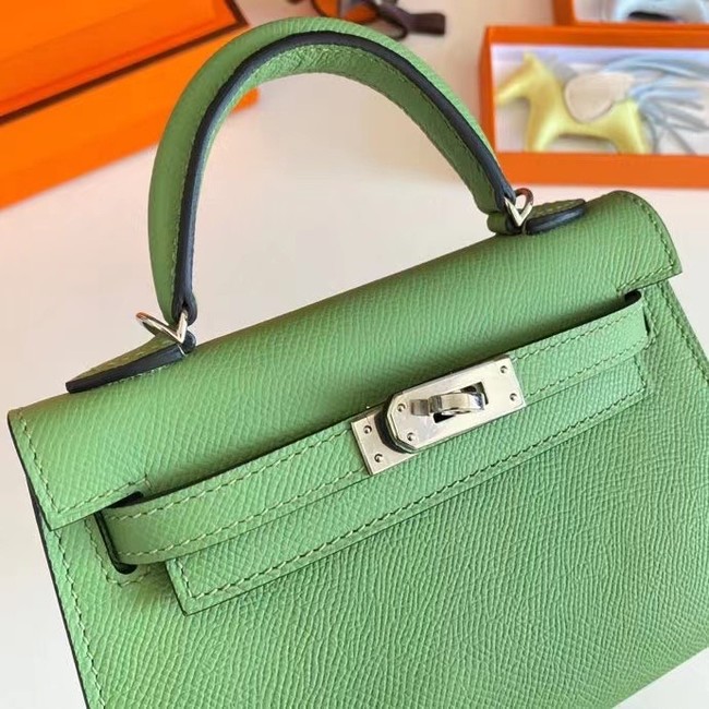 Hermes Kelly 19cm Shoulder Bags Epsom Leather KL19 Silver hardware Avocado Green