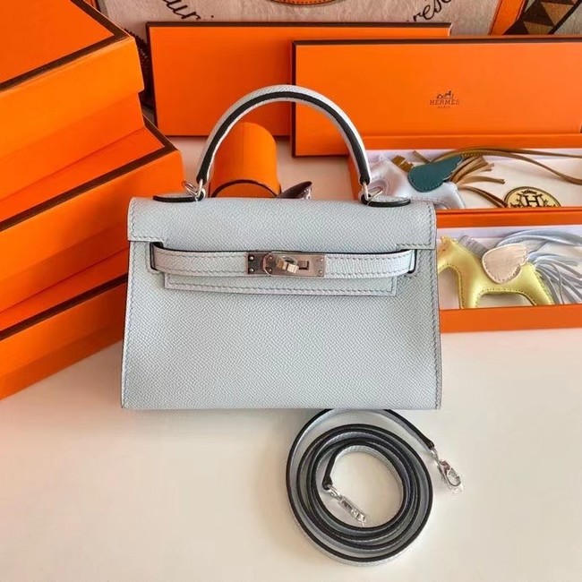 Hermes Kelly 19cm Shoulder Bags Epsom Leather KL19 Silver hardware Glacier blue