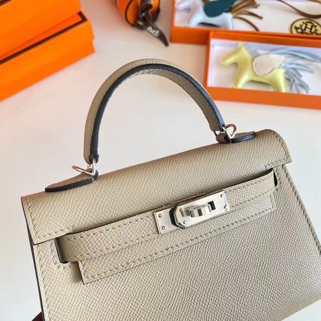 Hermes Kelly 19cm Shoulder Bags Epsom Leather KL19 Silver hardware Pearl grey