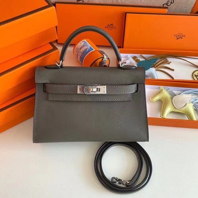 Hermes Kelly 19cm Shoulder Bags Epsom Leather KL19 Silver hardware gray