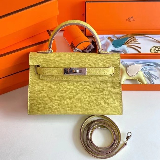 Hermes Kelly 19cm Shoulder Bags Epsom Leather KL19 Silver hardware lemon