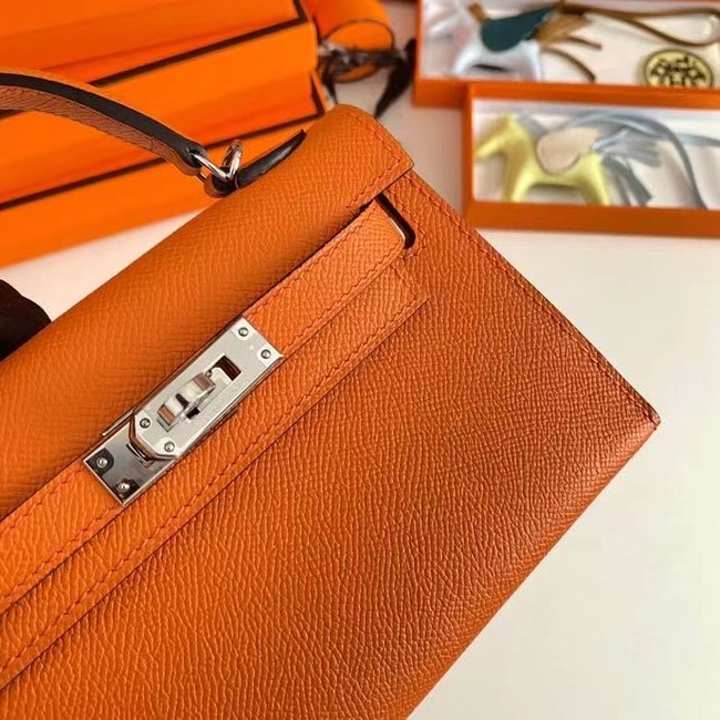 Hermes Kelly 19cm Shoulder Bags Epsom Leather KL19 Silver hardware orange