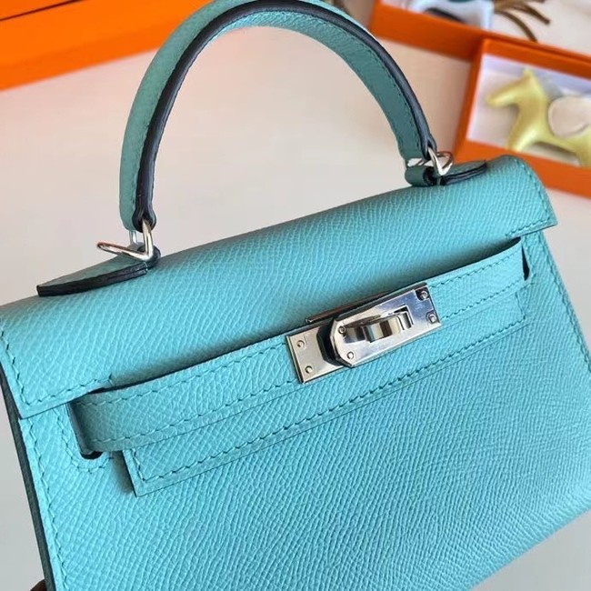 Hermes Kelly 19cm Shoulder Bags Epsom Leather KL19 Silver hardware sky blue