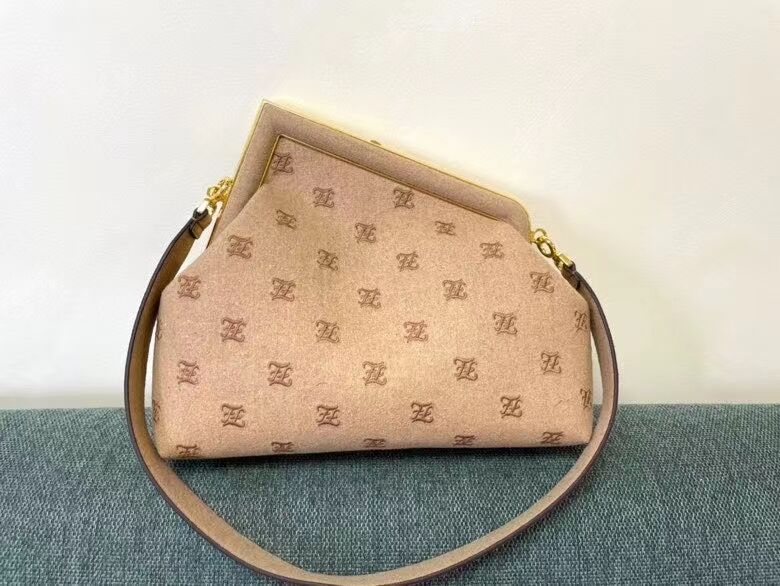 FENDI FIRST MEDIUM flannel bag with embroidery 8BP127A Beige