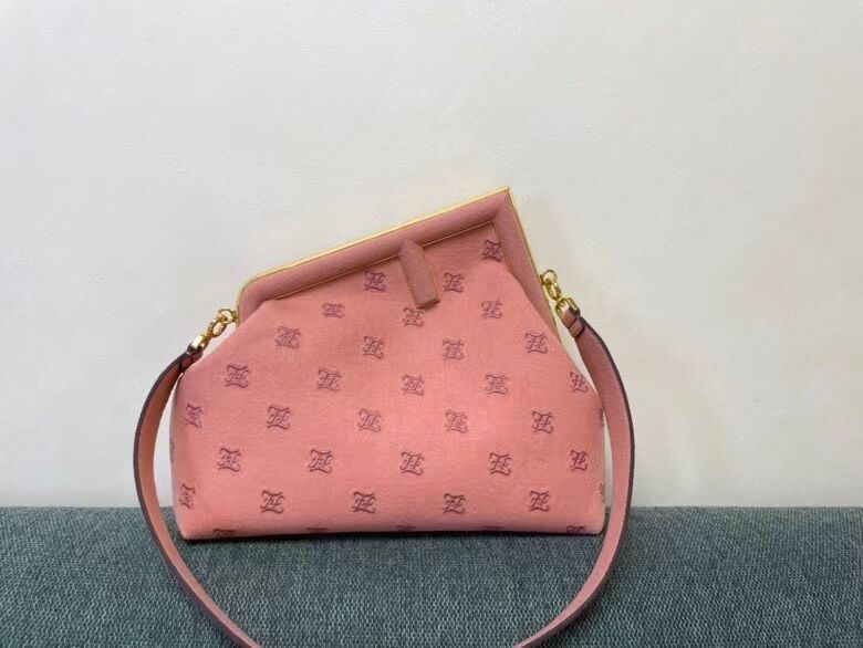 FENDI FIRST MEDIUM flannel bag with embroidery 8BP127A PINK