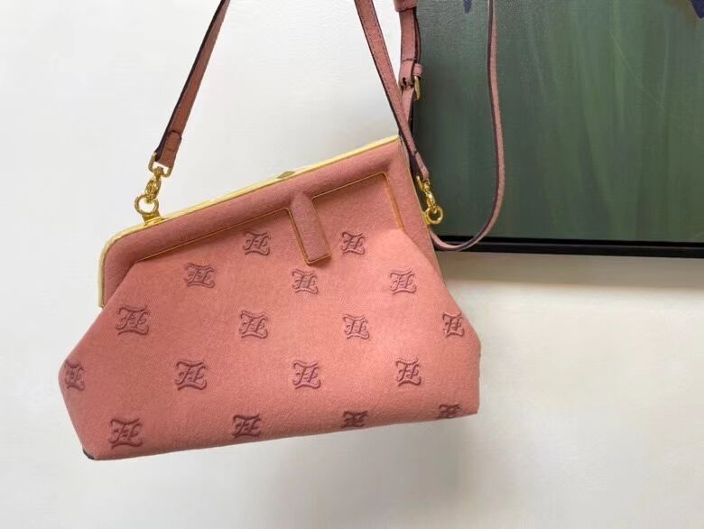 FENDI FIRST SMALL flannel bag with embroidery 8BP129A PINK