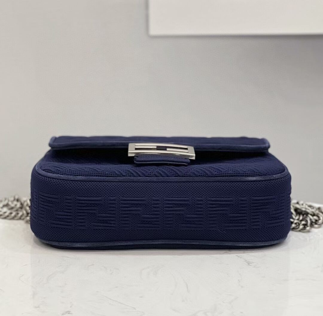 FENDI MIDI BAGUETTE CHAIN FF fabric bag 8BR793 dark blue