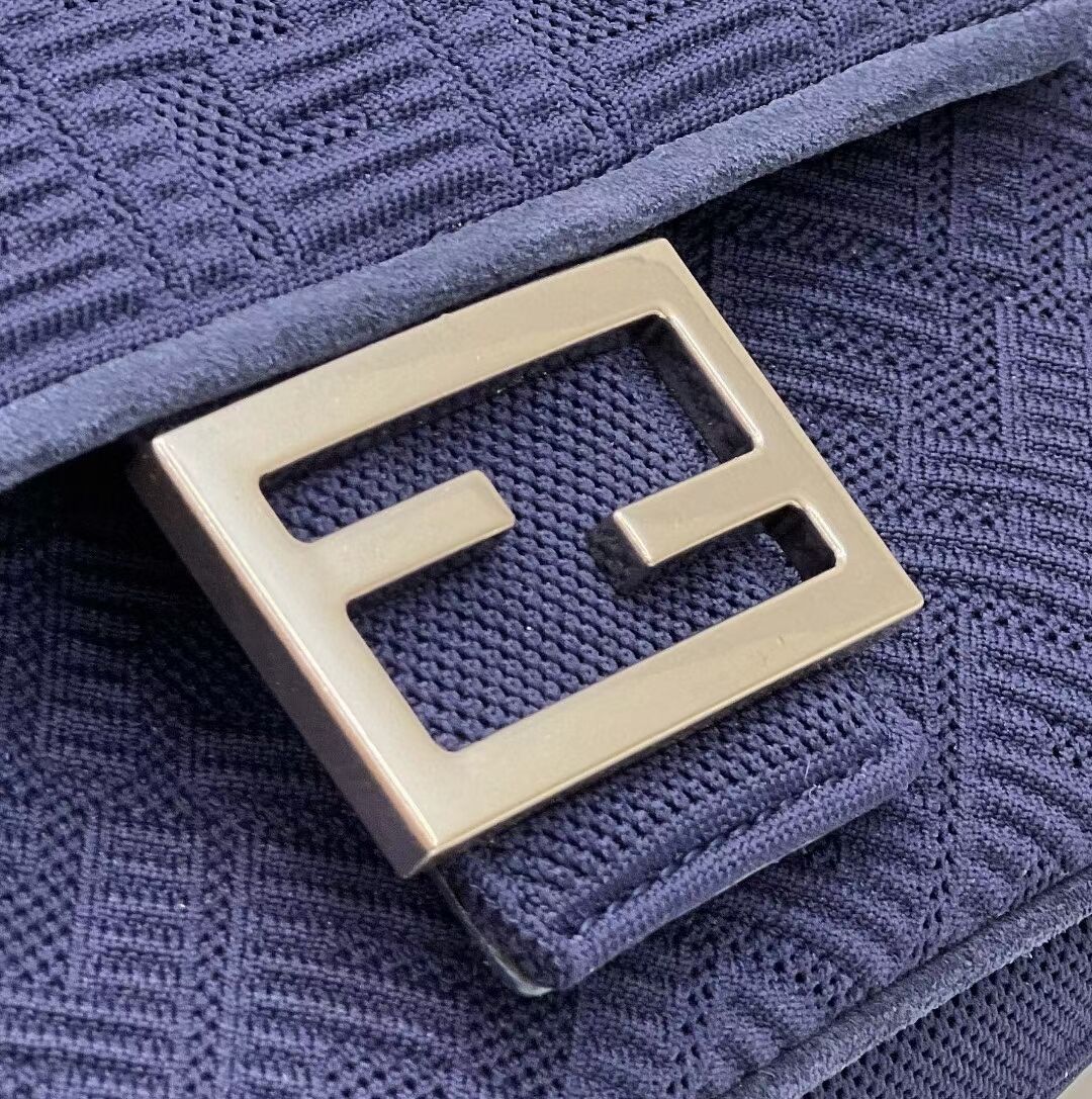 FENDI MIDI BAGUETTE CHAIN FF fabric bag 8BR793 dark blue