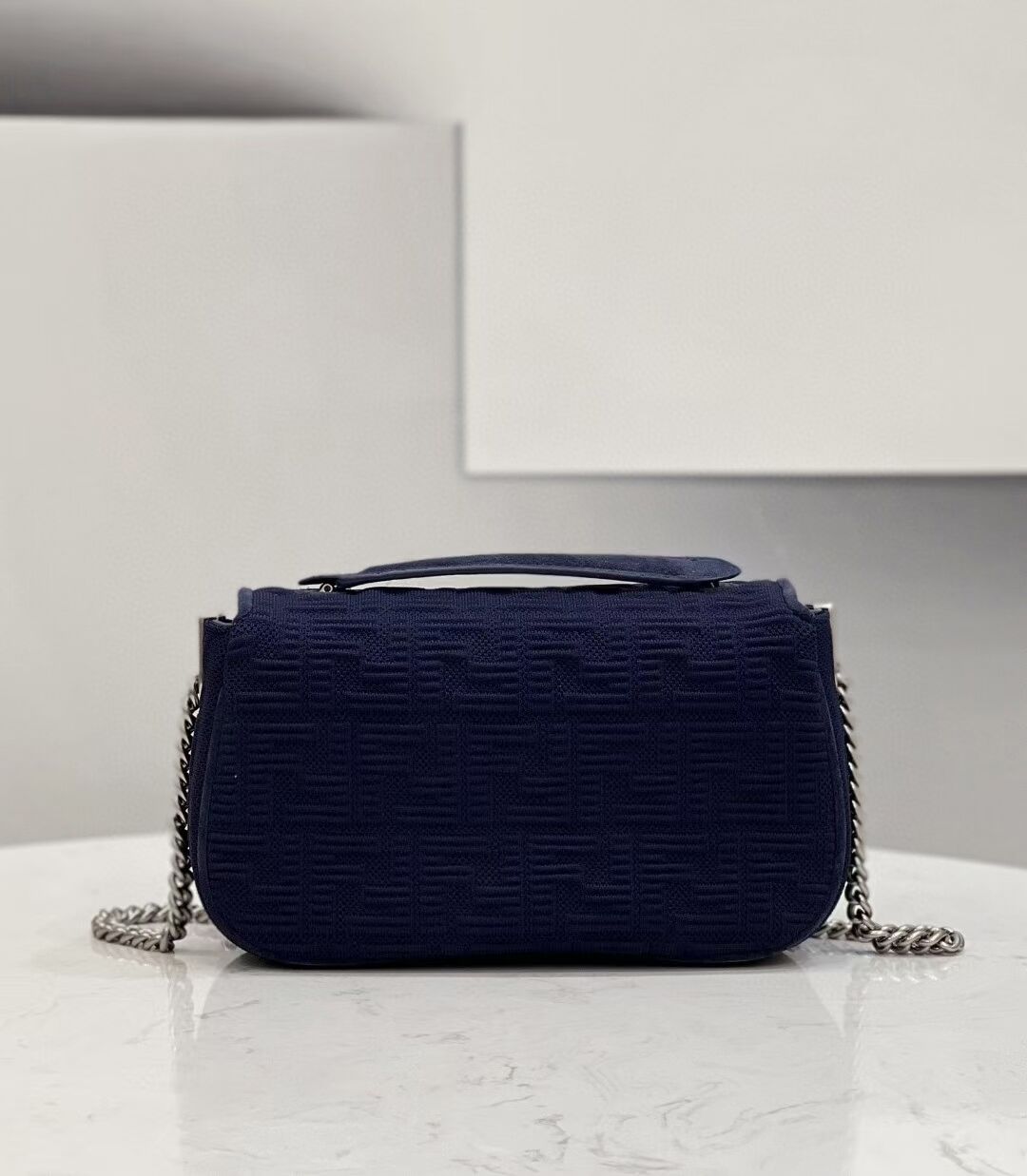 FENDI MIDI BAGUETTE CHAIN FF fabric bag 8BR793 dark blue