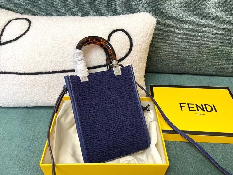 FENDI MINI SUNSHINE SHOPPER FF fabric mini-bag 8BS051AG dark blue