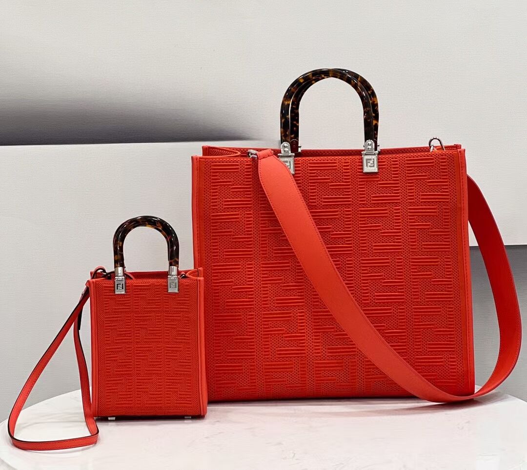 FENDI SUNSHINE MEDIUM FF fabric shopper 8BH386A red 