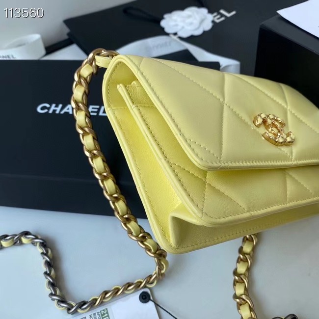 Chanel 19 Classic Sheepskin Leather Chain Wallet AP0957 LIGHT YELLOW