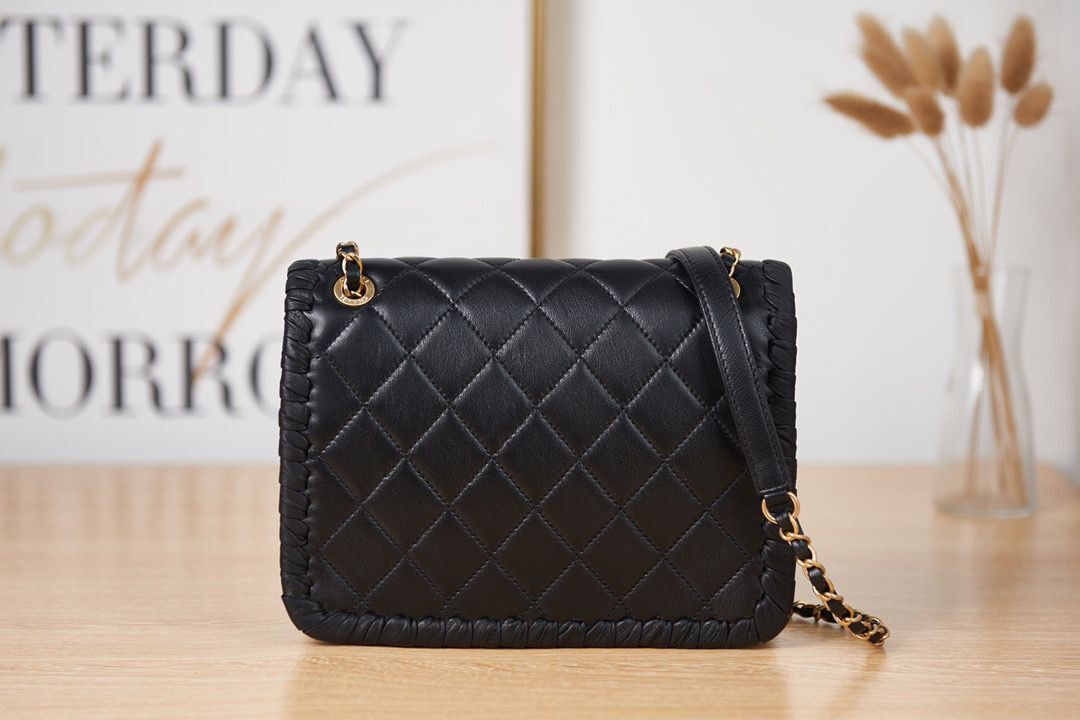 Chanel 22C New Woven Piping Square Original Leather Bag AS2496 Black