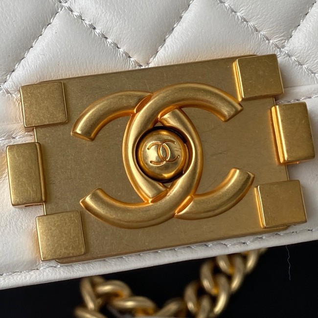 BOY CHANEL HANDBAG Gold-Tone Metal A67086 WHITE