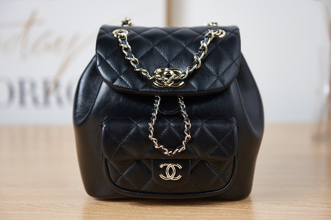 Chanel Backpack Sheepskin Original Leather AS2908 black