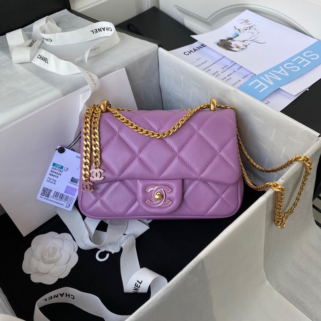 Chanel SMALL Lambskin FLAP BAG AS1792 purple