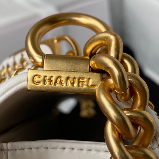 SMALL BOY CHANEL HANDBAG Gold-Tone Metal A67085 WHITE