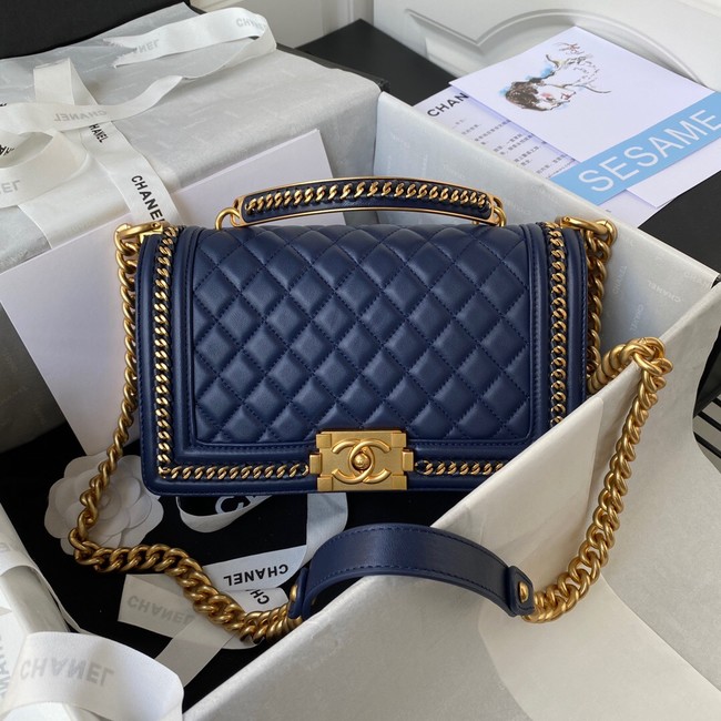 BOY CHANEL HANDBAG Gold-Tone Metal A67086 dark blue