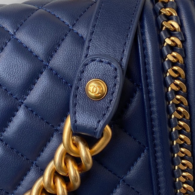 BOY CHANEL HANDBAG Gold-Tone Metal A67086 dark blue