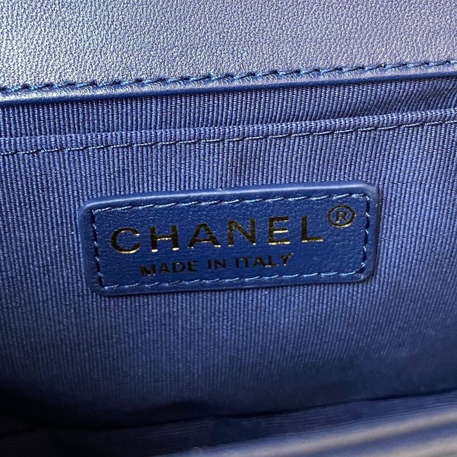 BOY CHANEL HANDBAG Gold-Tone Metal A67086 dark blue