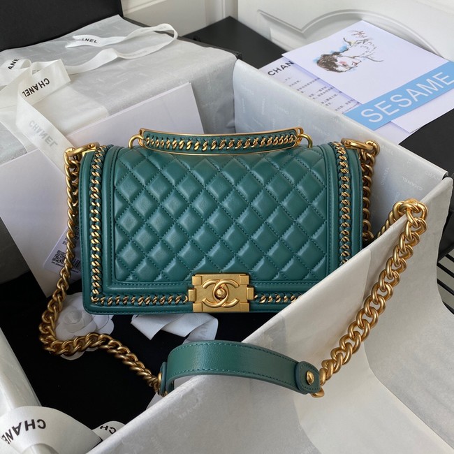 BOY CHANEL HANDBAG Gold-Tone Metal A67086 green