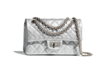 Chanel MINI 2.55 HANDBAG Metallic Grained Calfskin & White Metal AS0874 Silver