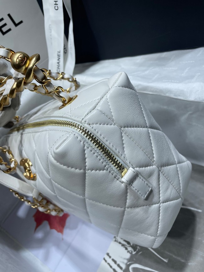 Chanel Sheepskin AS1267 Gold-Tone Metal white